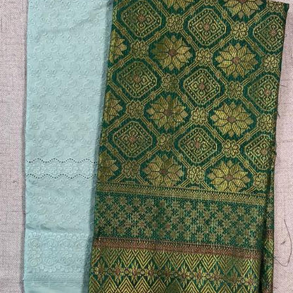 KAMDAR Combo Set Kain Cotton Cambric 44" & Songket Metallic 44" Kain Pasang - Ironless & Tak Jarang