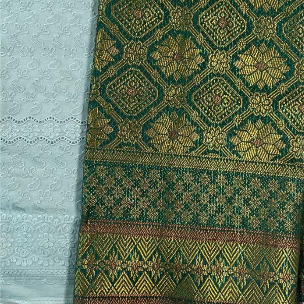 KAMDAR Combo Set Kain Cotton Cambric 44" & Songket Metallic 44" Kain Pasang - Ironless & Tak Jarang