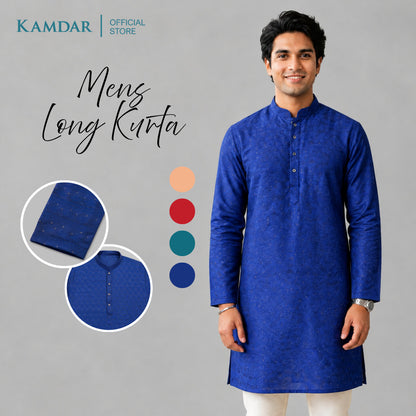 KAMDAR – Baju Kurta Panjang Lelaki Corak Chikan Bersequin | Baju Deepavali Berkilauan