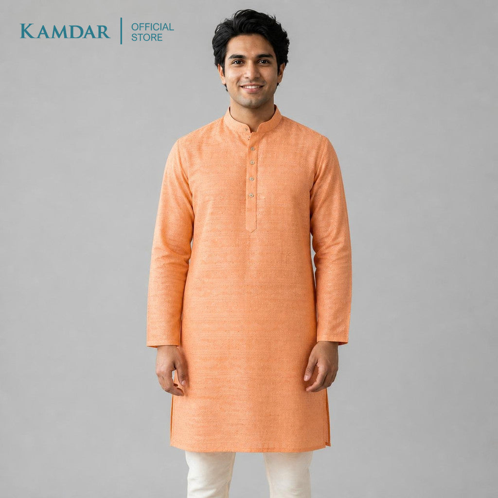 KAMDAR – Baju Kurta Panjang Lelaki Corak Chikan Bersequin | Baju Deepavali Berkilauan