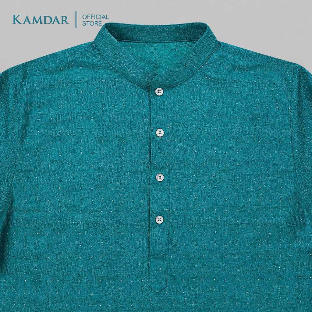KAMDAR – Baju Kurta Panjang Lelaki Corak Chikan Bersequin | Baju Deepavali Berkilauan