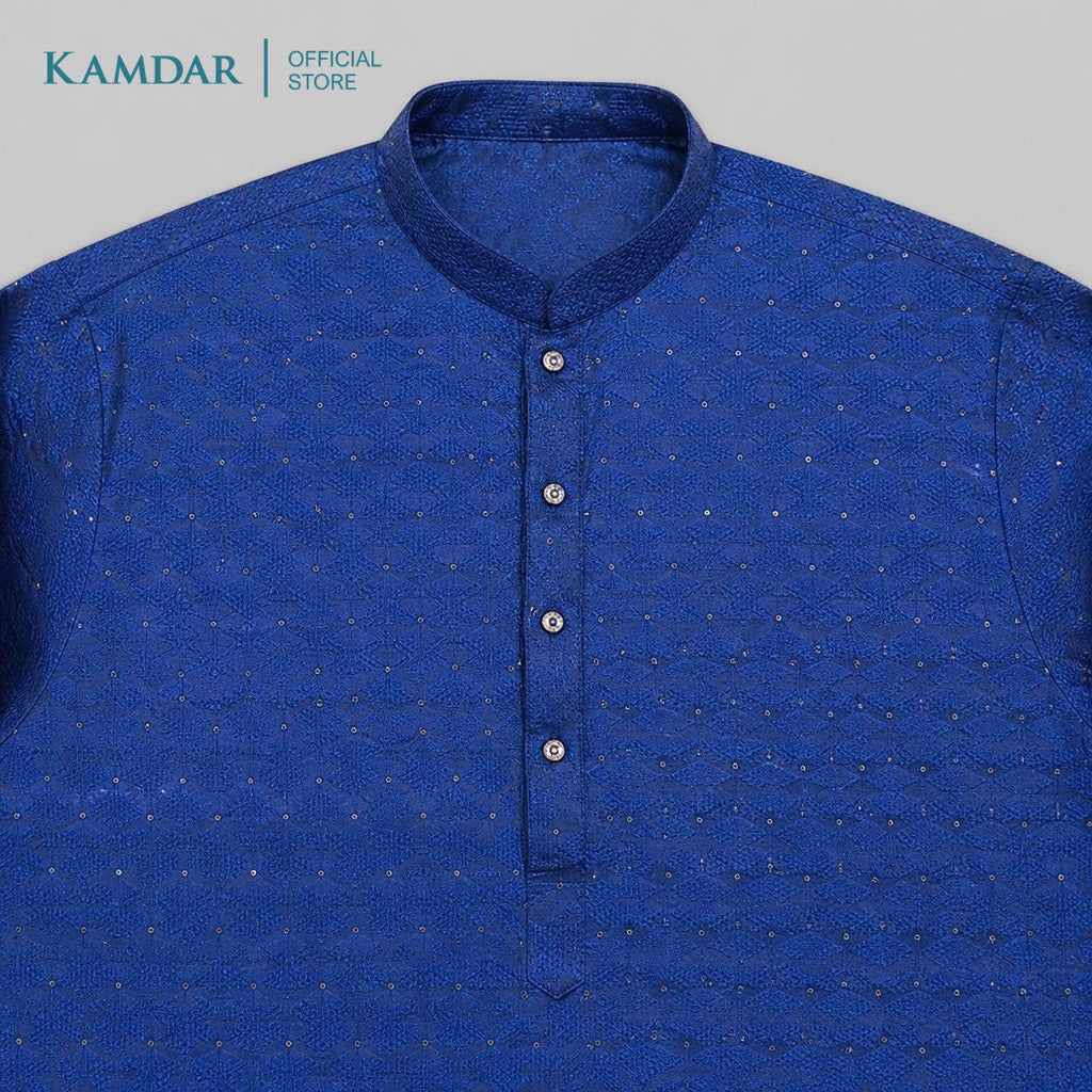KAMDAR – Baju Kurta Panjang Lelaki Corak Chikan Bersequin | Baju Deepavali Berkilauan