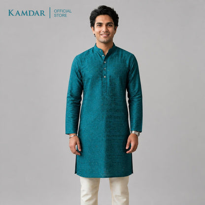 KAMDAR – Baju Kurta Panjang Lelaki Corak Chikan Bersequin | Baju Deepavali Berkilauan