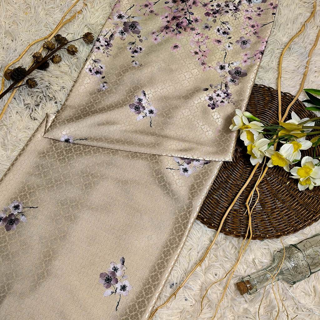 KAMDAR – Ivory Satin Digital Prints | Floral Romantik | Tekstur Damask
