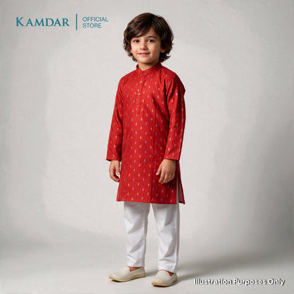 KAMDAR – Veer Set Kurta Penuh Kanak-Kanak | Baju Etnik Poliester Premium | Pakaian Rasmi Budak Saiz 2–15