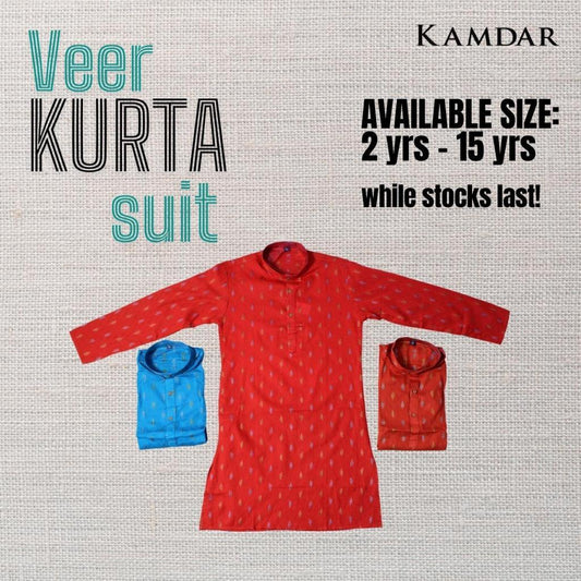 KAMDAR – Veer Set Kurta Penuh Kanak-Kanak | Baju Etnik Poliester Premium | Pakaian Rasmi Budak Saiz 2–15