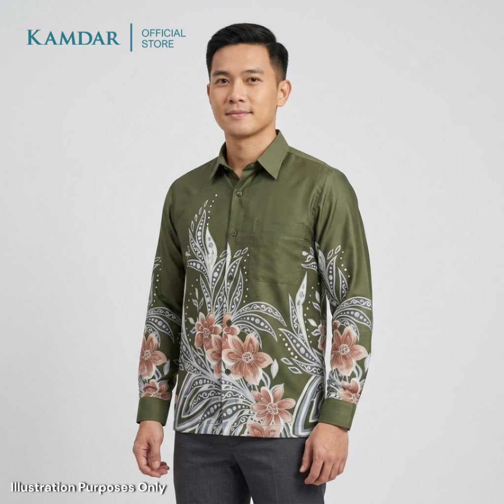 KAMDAR – Cendekia Batik Shirt Comfort Fit Long Sleeves | Corak Bunga Tropika