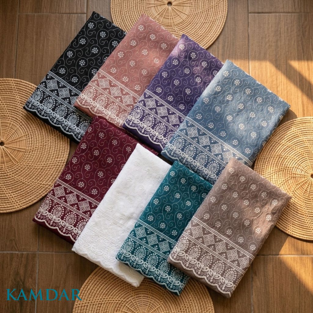KAMDAR – Seri Melur Poly Cotton White Embroidery