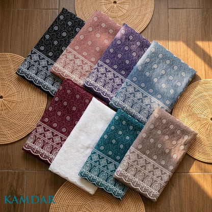 KAMDAR – Seri Melur Poly Cotton White Embroidery