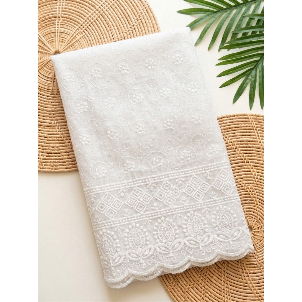 KAMDAR – Seri Melur Poly Cotton White Embroidery