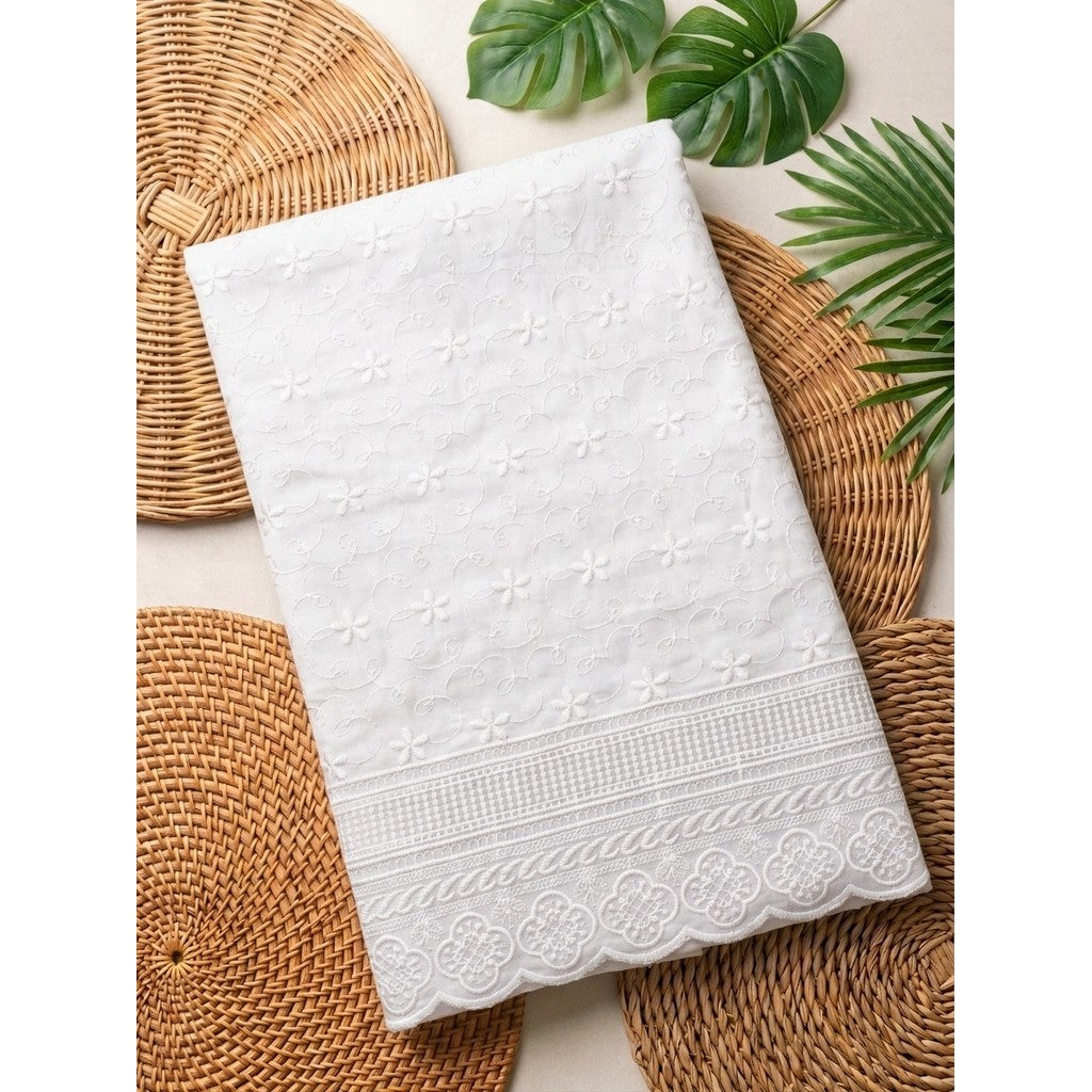 KAMDAR – Seri Melur Poly Cotton White Embroidery