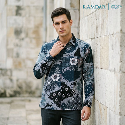 KAMDAR Batik Wira Men Long Sleeve Shirt | 100% Cotton Batik | Comfort Fit Baju Kemeja Batik Lelaki
