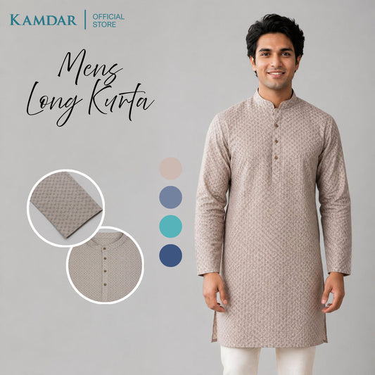 KAMDAR – Baju Kurta Panjang Lelaki Corak Berlian Chikan Klasik | Baju Deepavali Klasik