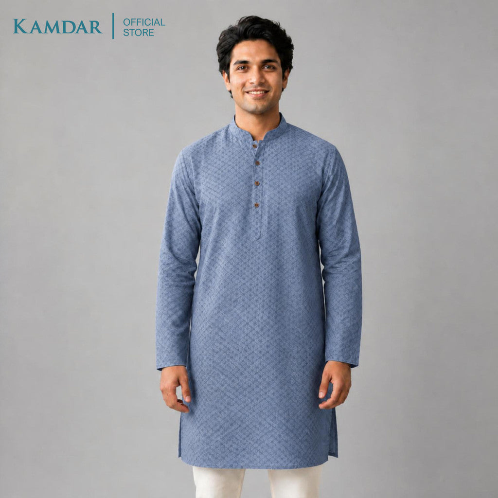 KAMDAR – Baju Kurta Panjang Lelaki Corak Berlian Chikan Klasik | Baju Deepavali Klasik