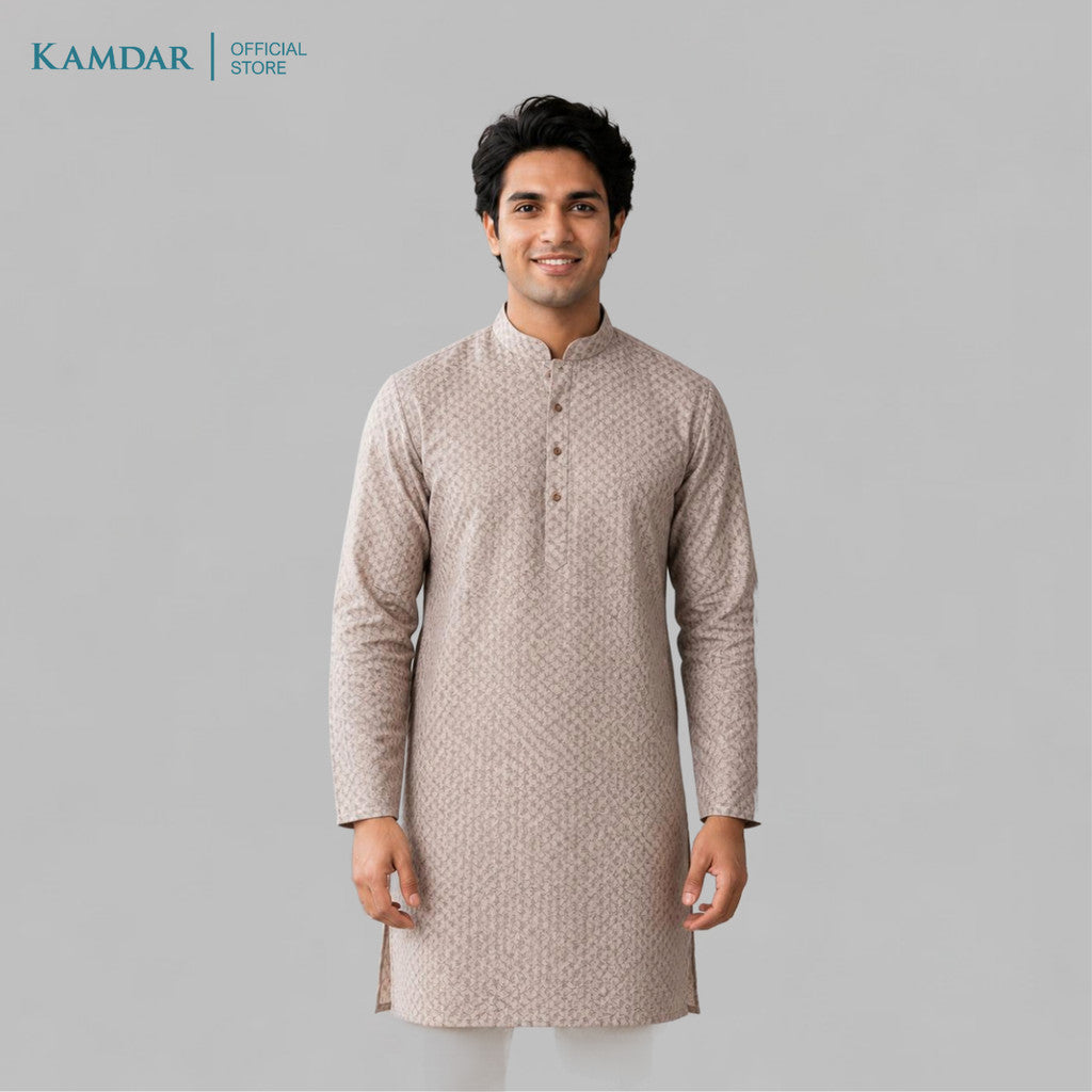 KAMDAR – Baju Kurta Panjang Lelaki Corak Berlian Chikan Klasik | Baju Deepavali Klasik