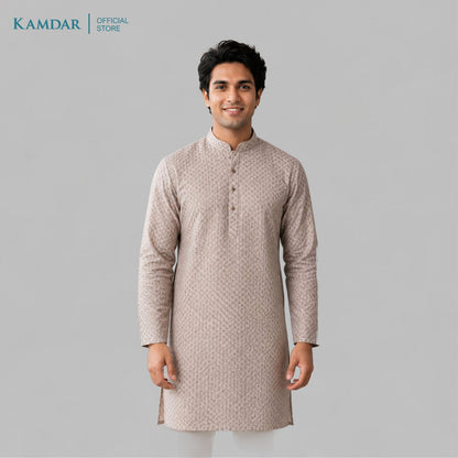 KAMDAR – Baju Kurta Panjang Lelaki Corak Berlian Chikan Klasik | Baju Deepavali Klasik