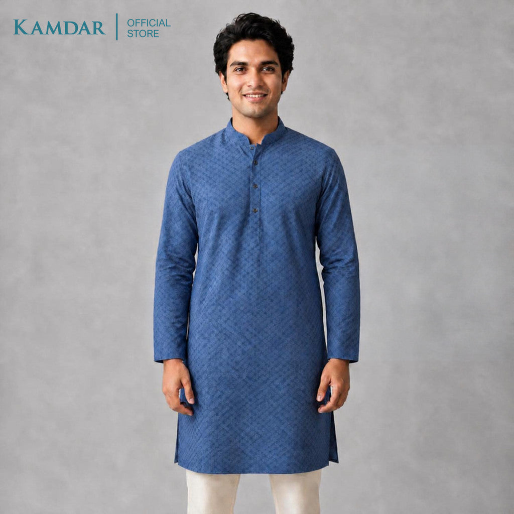 KAMDAR – Baju Kurta Panjang Lelaki Corak Berlian Chikan Klasik | Baju Deepavali Klasik