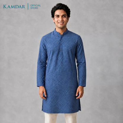 KAMDAR – Baju Kurta Panjang Lelaki Corak Berlian Chikan Klasik | Baju Deepavali Klasik