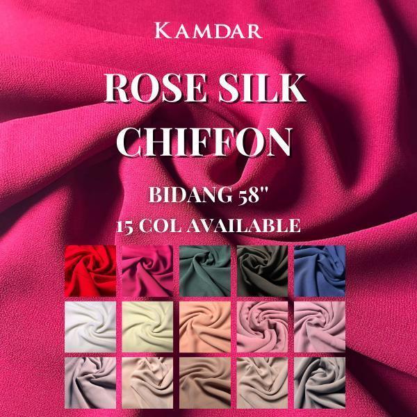 KAMDAR - Open Meter Rose Silk Chiffon Satin Bidang 58" 100% Polyester Kain Viral Lembut Untuk Shawl Dress