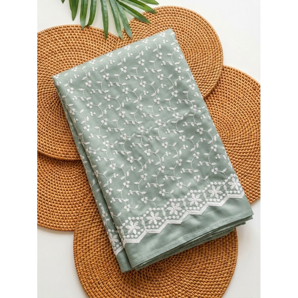 KAMDAR – Seri Mawar Cotton Cambric White Embroidery