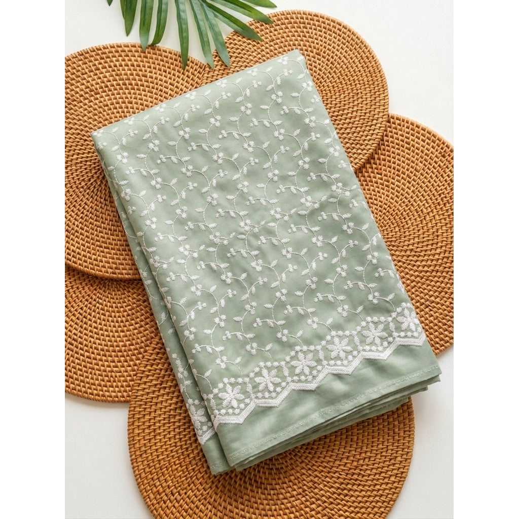 KAMDAR – Seri Mawar Cotton Cambric White Embroidery