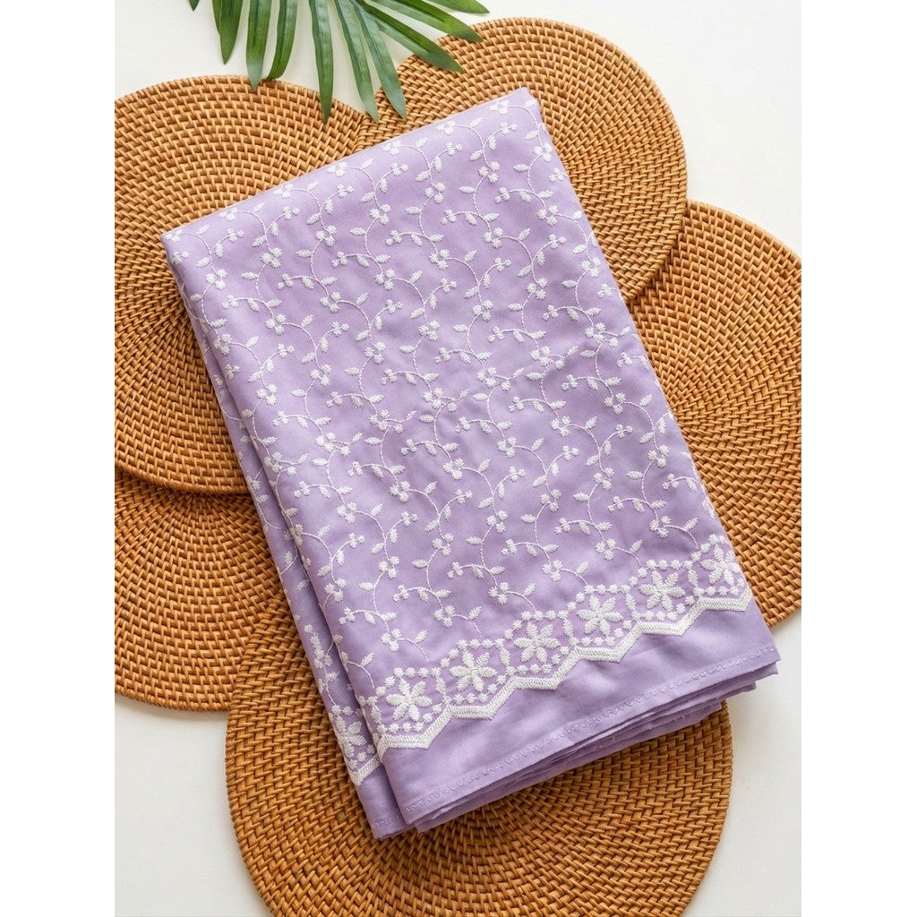 KAMDAR – Seri Mawar Cotton Cambric White Embroidery