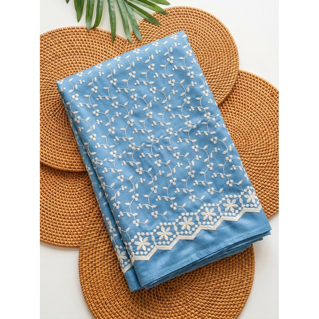 KAMDAR – Seri Mawar Cotton Cambric White Embroidery