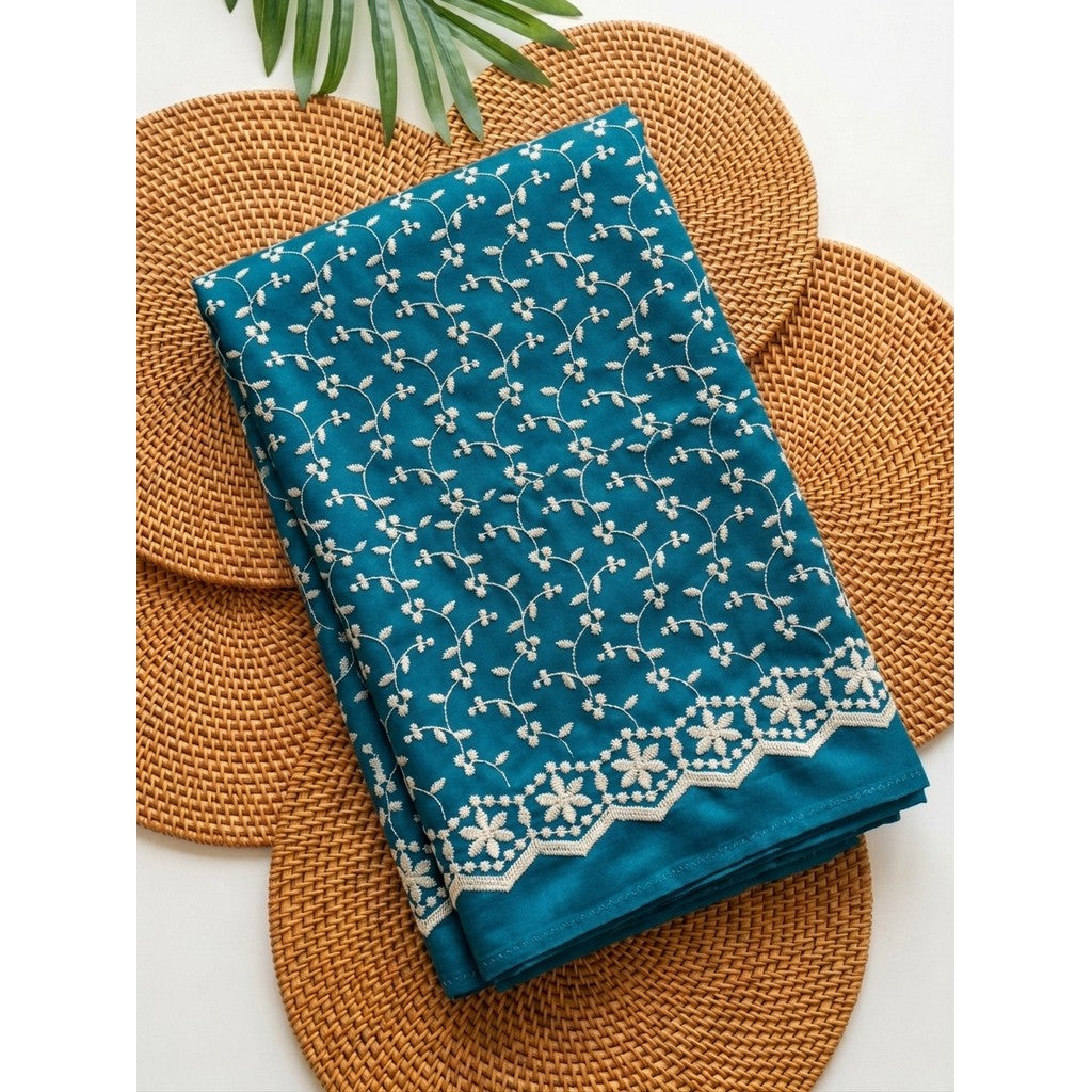 KAMDAR – Seri Mawar Cotton Cambric White Embroidery
