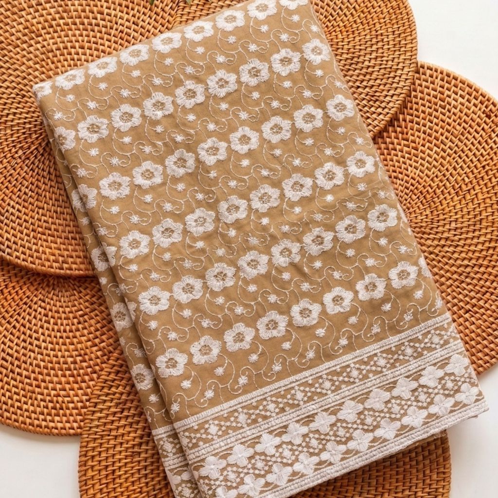 KAMDAR – Seri Mawar Cotton Cambric White Embroidery