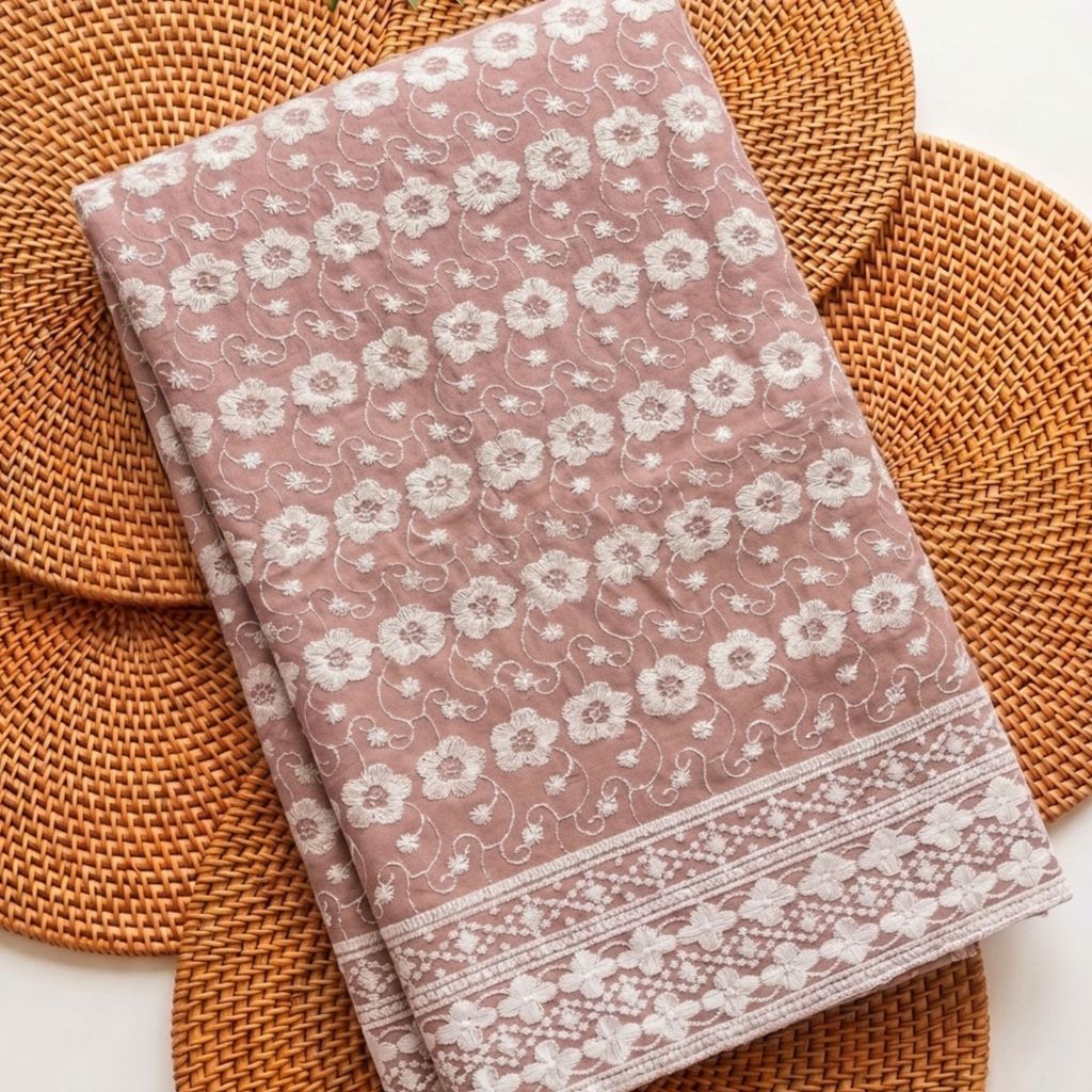 KAMDAR – Seri Mawar Cotton Cambric White Embroidery