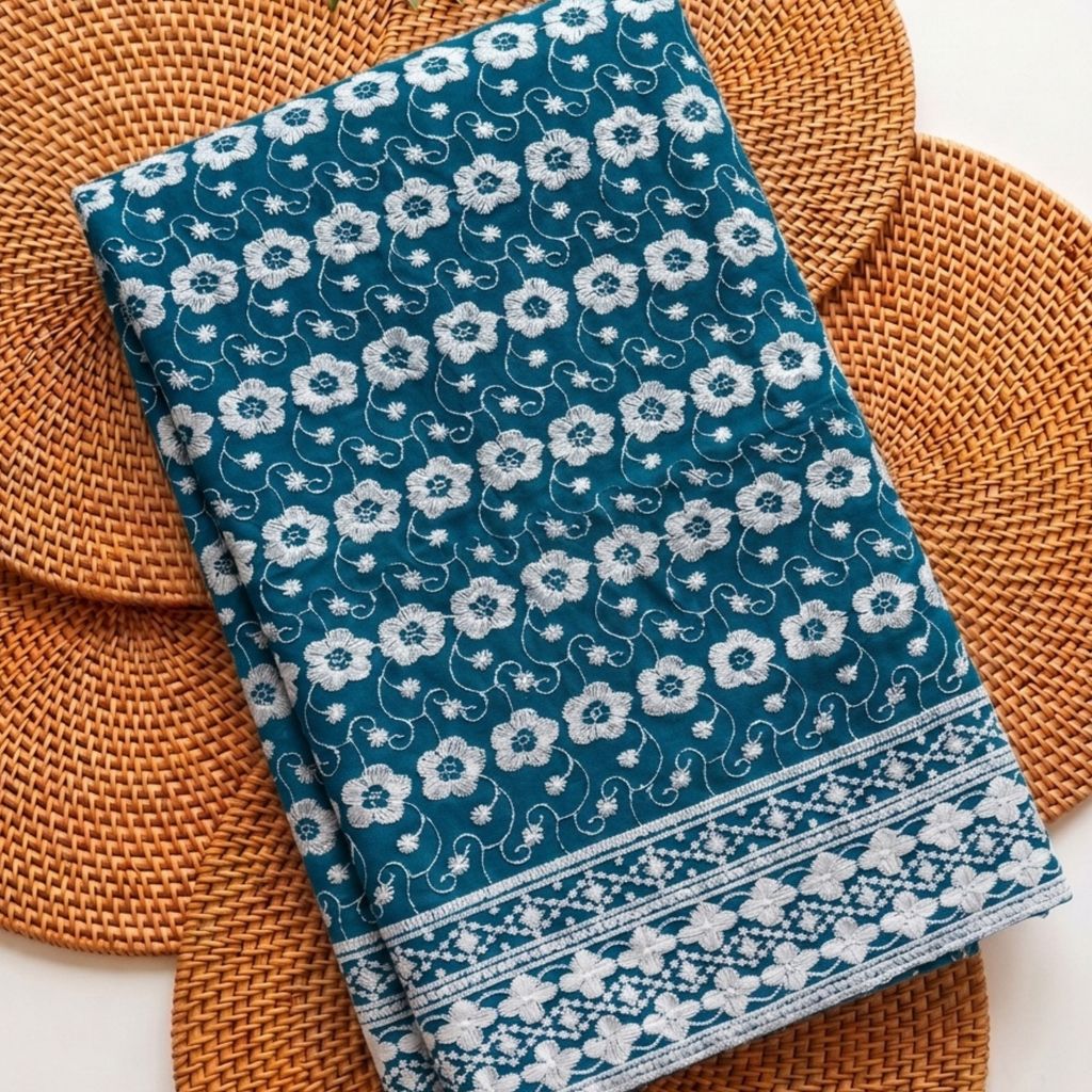 KAMDAR – Seri Mawar Cotton Cambric White Embroidery