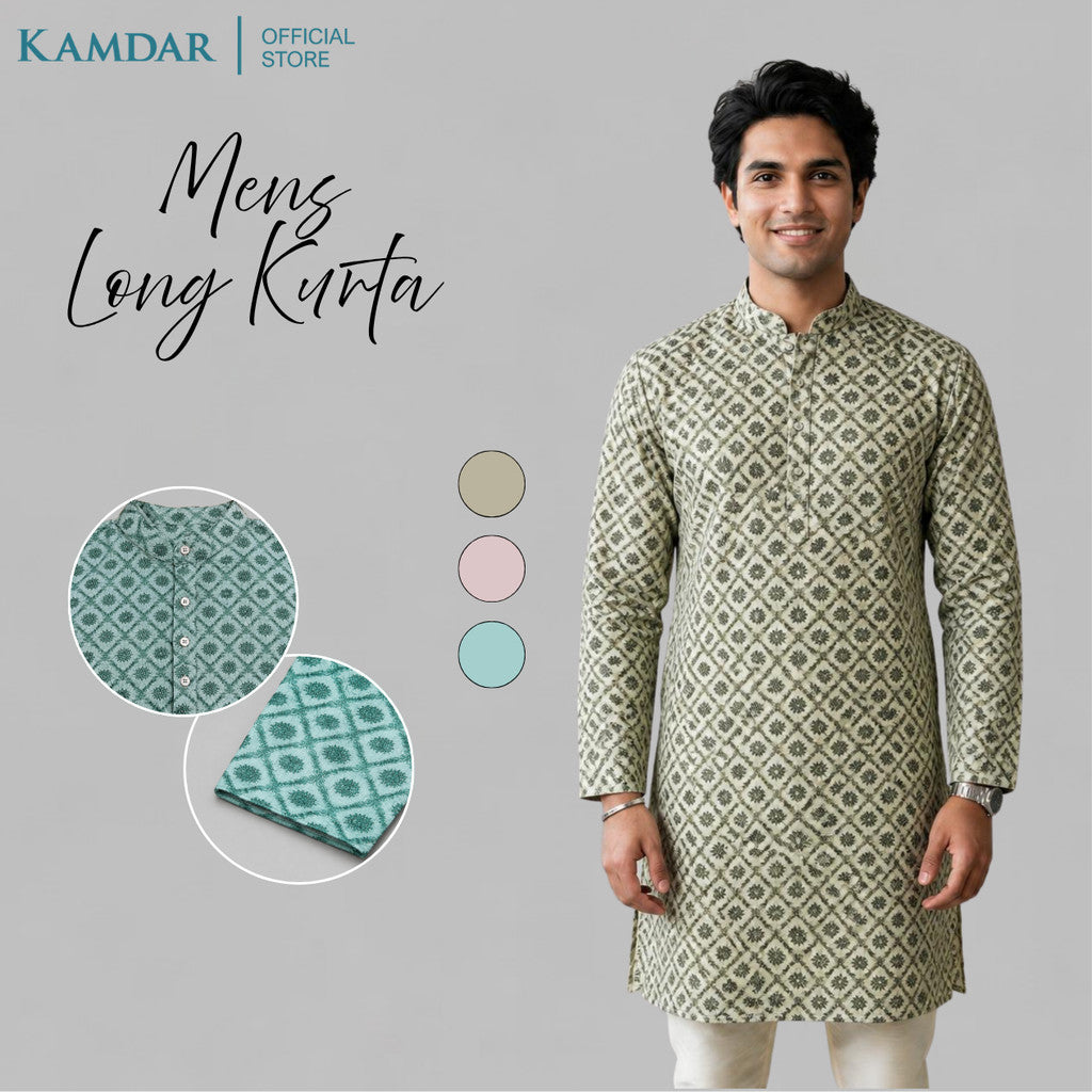 KAMDAR – Baju Kurta Panjang Lelaki Corak Berlian Medallion | Baju Deepavali Bercorak