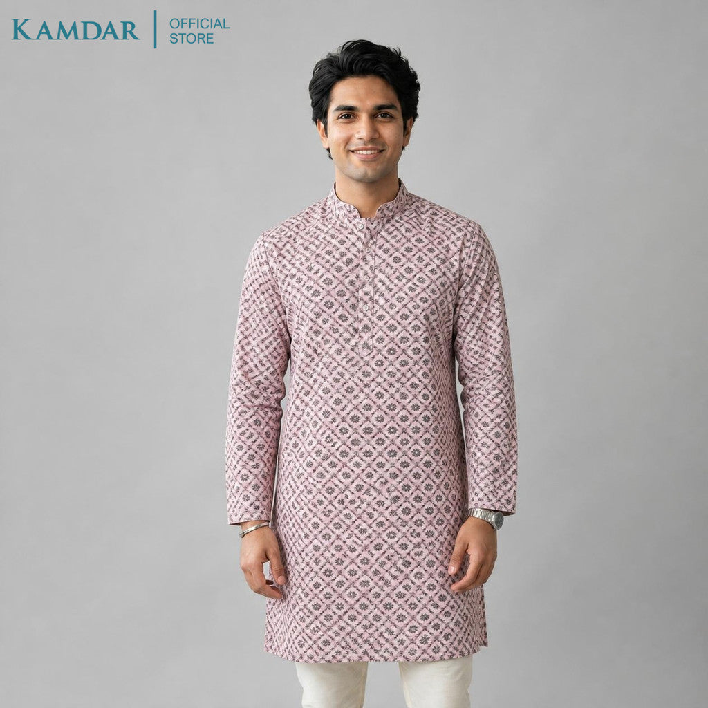 KAMDAR – Baju Kurta Panjang Lelaki Corak Berlian Medallion | Baju Deepavali Bercorak