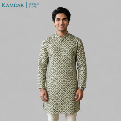 KAMDAR – Baju Kurta Panjang Lelaki Corak Berlian Medallion | Baju Deepavali Bercorak