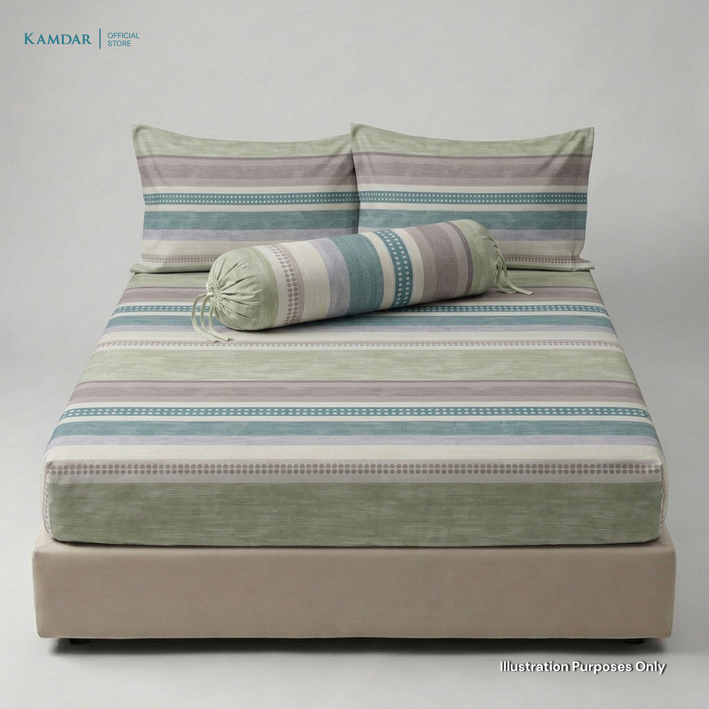 KAMDAR – Set Cadar + Sarung Bantal + Sarung Bantal Peluk (Queen/King) | Printed 250TC | 100% Cotton | Kontemporari
