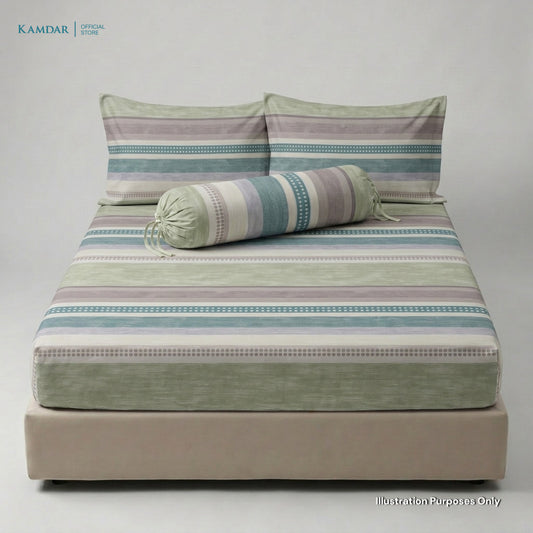 KAMDAR – Set Cadar + Sarung Bantal + Sarung Bantal Peluk (Queen/King) | Printed 250TC | 100% Cotton | Kontemporari