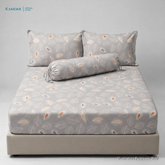 KAMDAR – Set Cadar + Sarung Bantal + Sarung Bantal Peluk (Queen/King) | Printed Alam 250TC | 100% Cotton | Floral