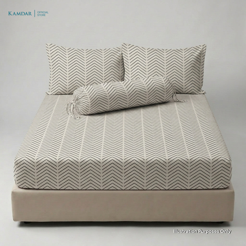 KAMDAR – Set Cadar + Sarung Bantal + Sarung Bantal Peluk (Queen/King) | Printed 250TC | 100% Cotton | Kontemporari