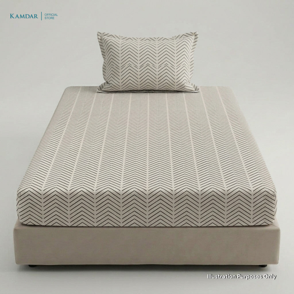 KAMDAR – Set Cadar + Sarung Bantal + Sarung Bantal Peluk (Queen/King) | Printed 250TC | 100% Cotton | Kontemporari