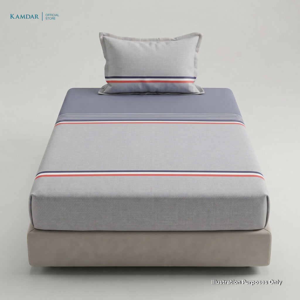 KAMDAR – Set Cadar + Sarung Bantal + Sarung Bantal Peluk (Queen/King) | Printed 250TC | 100% Cotton | Kontemporari