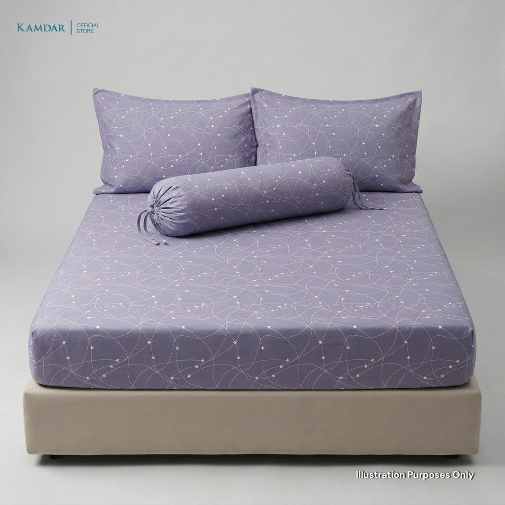 KAMDAR – Set Cadar + Sarung Bantal + Sarung Bantal Peluk (Queen/King) | Printed 250TC | 100% Cotton | Kontemporari
