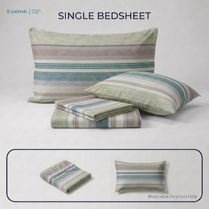 KAMDAR – Set Cadar + Sarung Bantal + Sarung Bantal Peluk (Queen/King) | Printed 250TC | 100% Cotton | Kontemporari