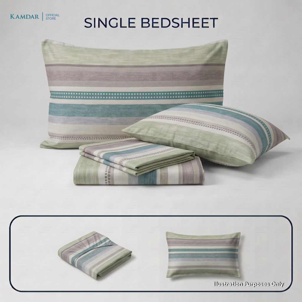 KAMDAR – Set Cadar + Sarung Bantal + Sarung Bantal Peluk (Queen/King) | Printed 250TC | 100% Cotton | Kontemporari