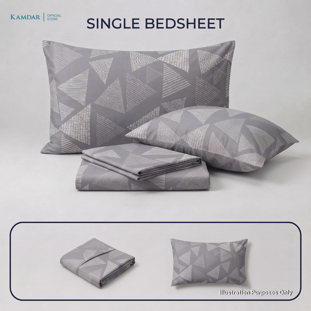 KAMDAR – Set Cadar + Sarung Bantal + Sarung Bantal Peluk (Queen/King) | Printed 250TC | 100% Cotton | Kontemporari