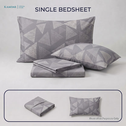 KAMDAR – Set Cadar + Sarung Bantal + Sarung Bantal Peluk (Queen/King) | Printed 250TC | 100% Cotton | Kontemporari