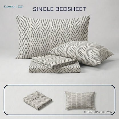 KAMDAR – Set Cadar + Sarung Bantal + Sarung Bantal Peluk (Queen/King) | Printed 250TC | 100% Cotton | Kontemporari