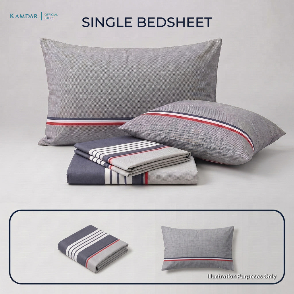 KAMDAR – Set Cadar + Sarung Bantal + Sarung Bantal Peluk (Queen/King) | Printed 250TC | 100% Cotton | Kontemporari