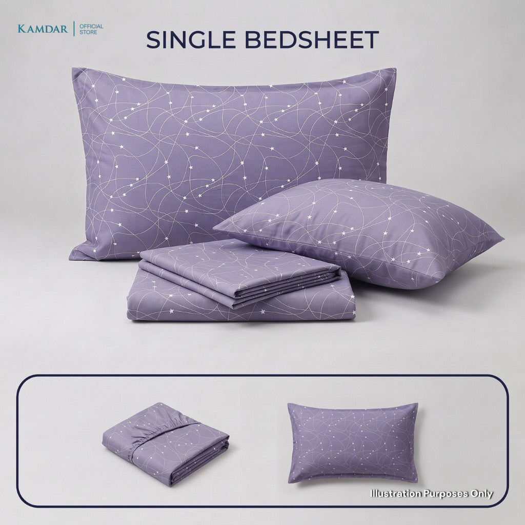 KAMDAR – Set Cadar + Sarung Bantal + Sarung Bantal Peluk (Queen/King) | Printed 250TC | 100% Cotton | Kontemporari