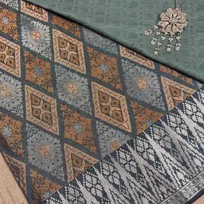 Songket Orange Diamond + Mix Cotton Embroidery Combo Set/Open Meter Contemporary Moden Raya Kain Pasang Moden Terbaru 2024 Style Murah Aesthetic Stylish Kain Sampin Pastel Bell