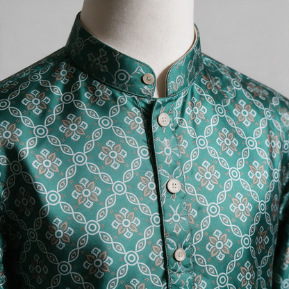 Boys' Digital Print Kurta Dhoti Set - Collar